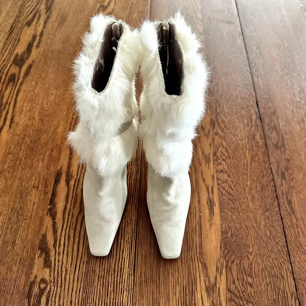 Nine West Rabbit Fur Suede Boot Sz 8.5 - Picture 2 of 10
